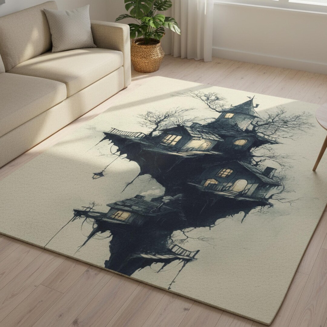 Eerie Architecture Eco Rug, Fantasy Home Decor, Whimsical Stairway ...