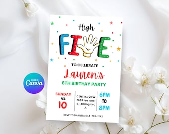 High Five Birthday Invitation, 5th Birthday Party, Editable Canva Template (Digital Download)