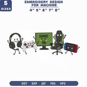 Gaming Setup Machine Embroidery File, Gamer Accessories Kawaii Gaming Room Design (Instant Download)