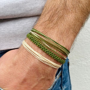 Surfer bracelet set for men in olive green || waterproof army green mens beach bracelet set || casual outdoor father's day gift for him