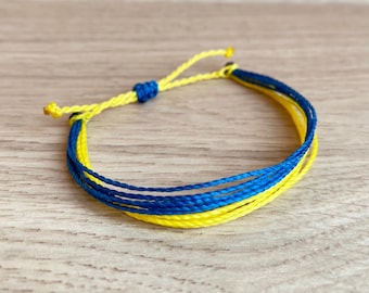 Bracelet drapeau ukraine || soutien et solidarité peuple ukrainien || bracelet macramé minimaliste jaune et bleu en coton ciré