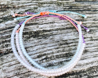 surfer bracelet adjustable bracelet Gray and Mint String Bracelet with dark gray seed beads Purple beach jewelry wax bracelet