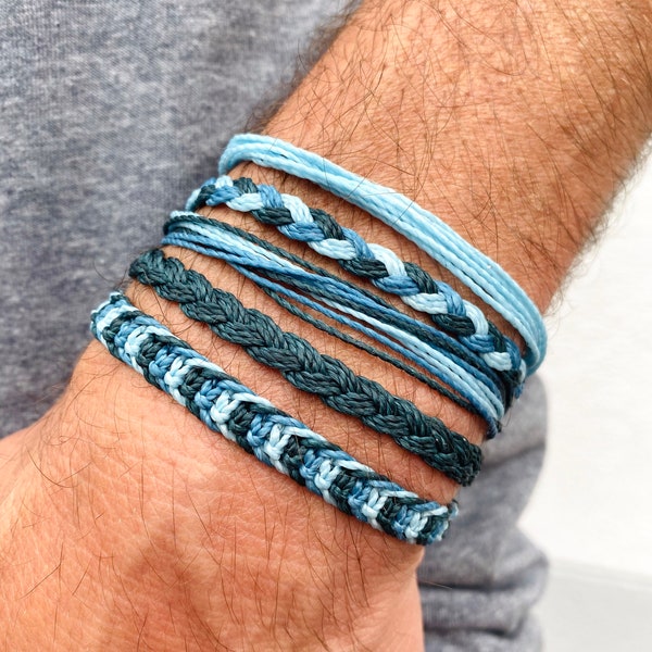 Set de bracelets pour homme || ensemble de bracelets waterproof bleus || bracelets amitié ajustables || cadeau fête des pères