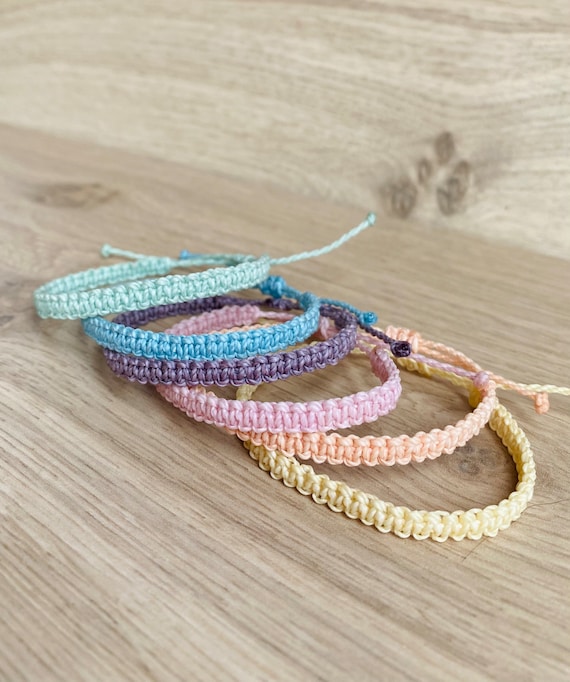 Pastel Rainbow Macrame Bracelet Set Adjustable Spring Jewelry for