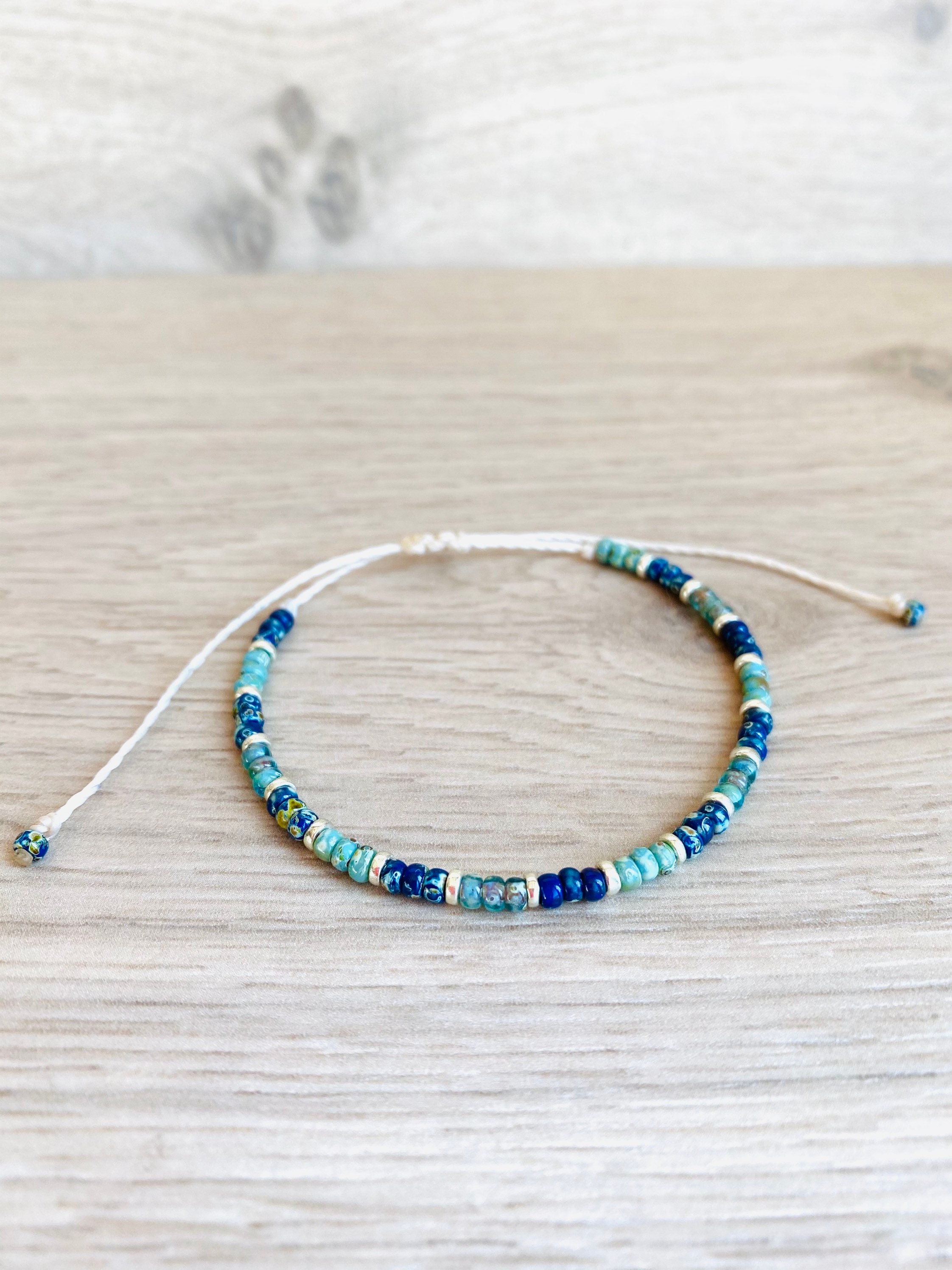 waxed cord summer gift women waterproof adjustable stackable jewelry 1 beaded boho bracelet with turquoise and blue seed beads