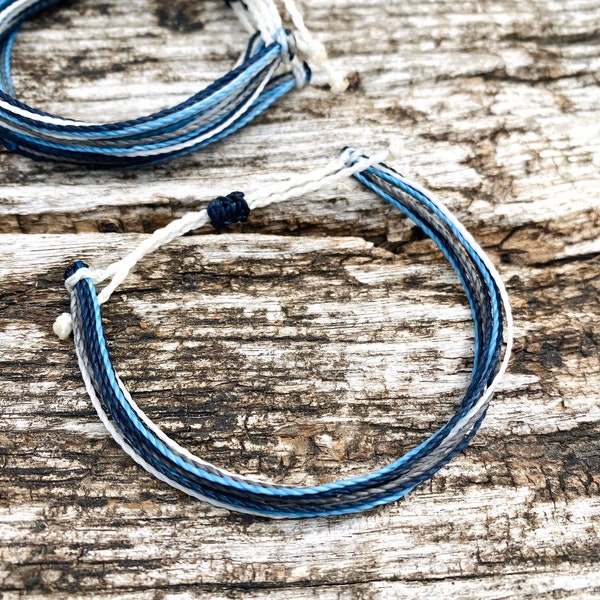 Bracelet ajustable waterproof bleu et blanc || bracelet cheville pour l'été et la plage || bracelet simple surfeur pour homme et femme