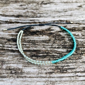 Aqua bracelet with miyuki beads || aqua mint and silver beaded jewelry || dainty stackable double bracelet || mother's day day gift for her