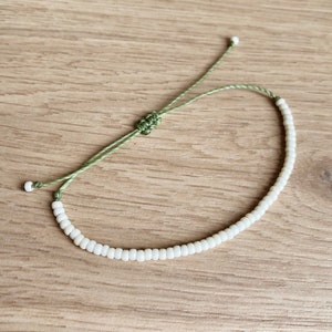 1 white seed beads bracelet or anklet || waterproof adjustable stackable beaded jewelry || waxed cord summer gift for men or women