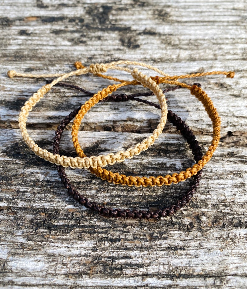 Simple Mens Cord Bracelet Adjustable Waxed Thread Macrame Etsy