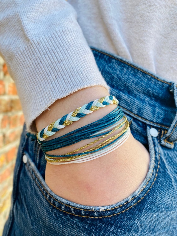 Braided Bracelet Set for Women Teal and Gold Waterproof Beach