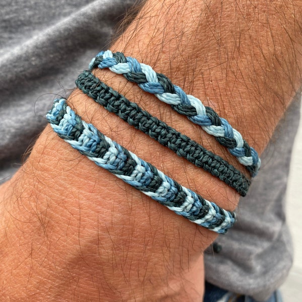 Wasserdichte Armbänder Set für Männer || lässiger gewachster Cord Schmuck für Strand und Sommer || Vatertagsgeschenk Geschenk für Surfer