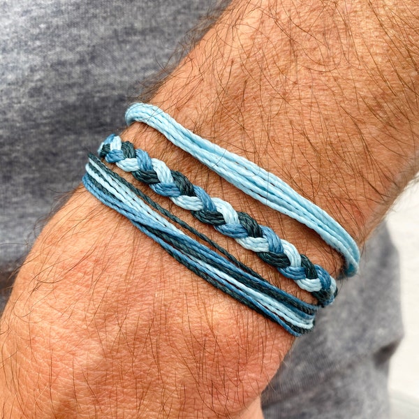 Mens surfer bracelet stack || blue waterproof beach bracelet set || casual outdoor father's day gift for him