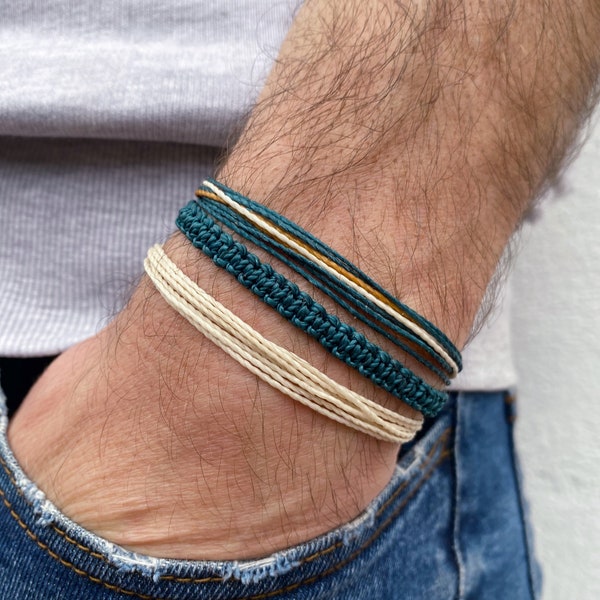 Teal waterproof bracelet set for men || green unisex beach bracelet set || gift for him under 20