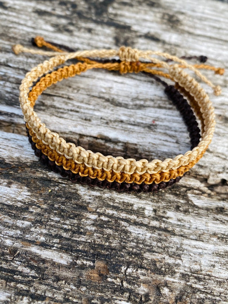 Simple mens cord bracelet adjustable waxed thread macrame Etsy Polska