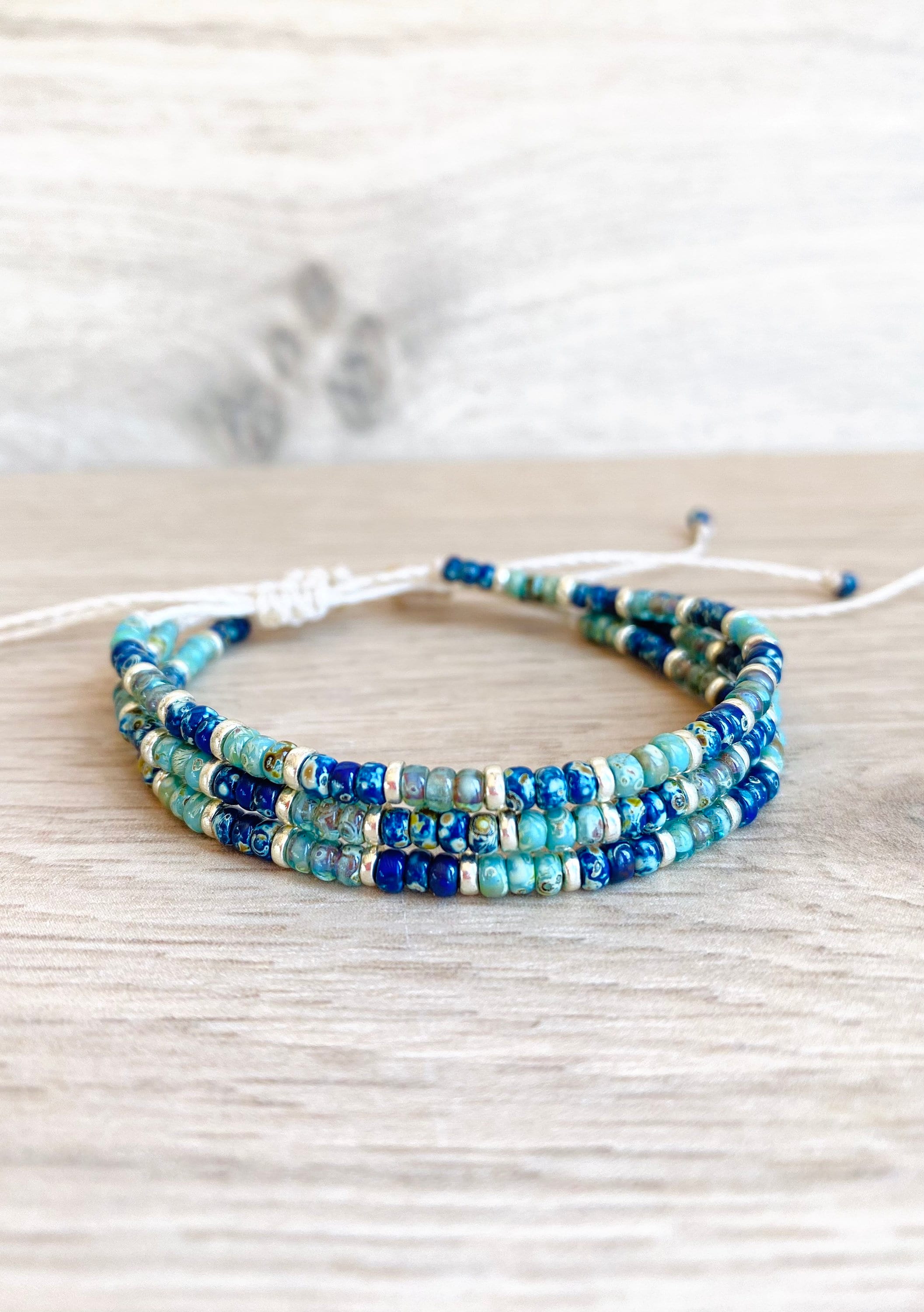 waterproof adjustable stackable jewelry waxed cord summer gift women 1 beaded boho bracelet with turquoise and blue seed beads