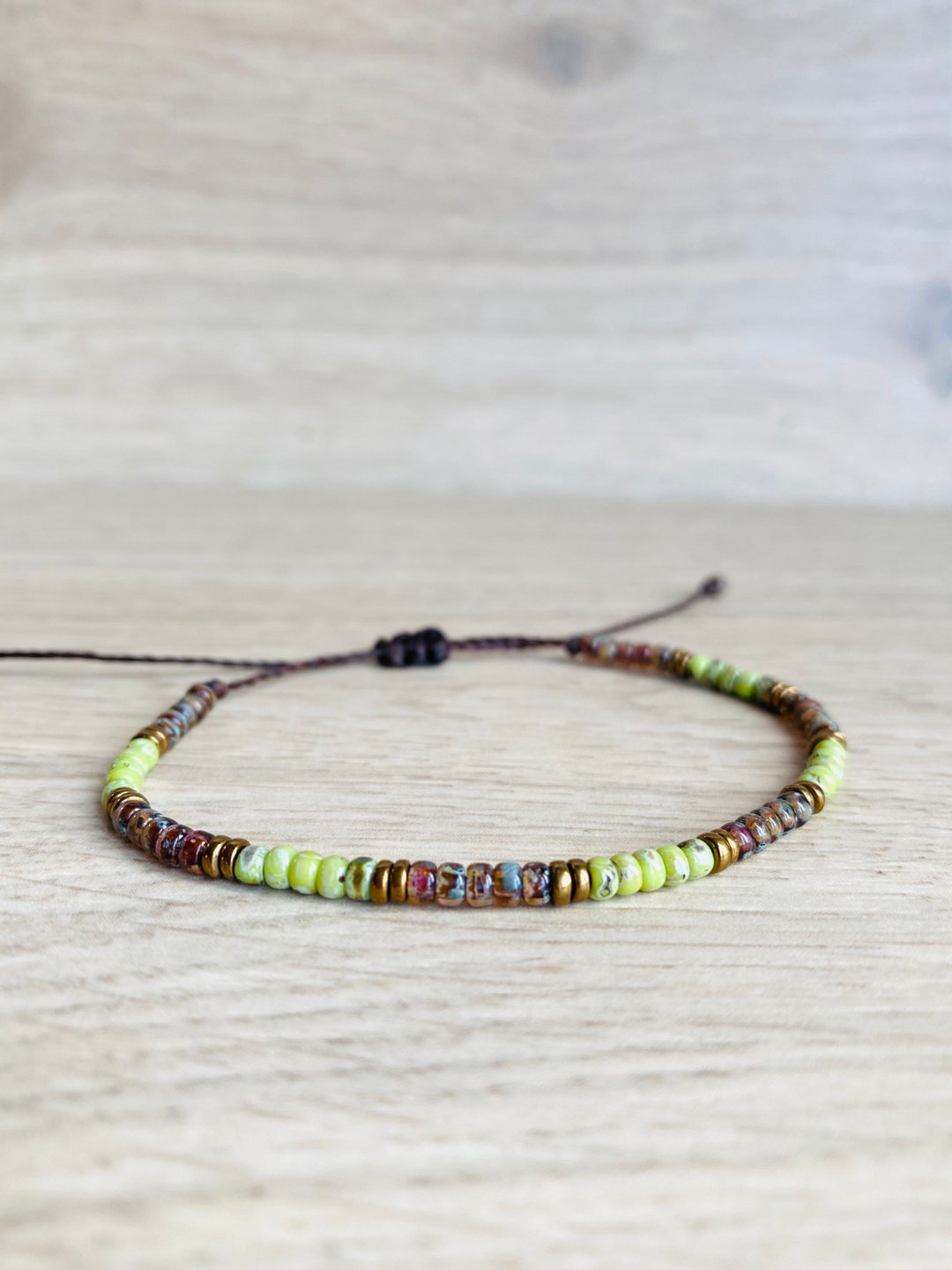 Boho Seed Beads Bracelet With Green and Brown Picasso Beads