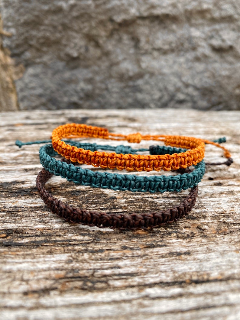Waxed cord macrame bracelet for men or women brown emerald Etsy