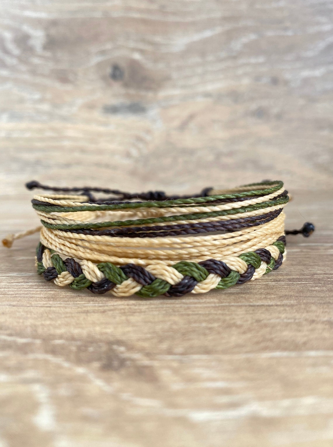 Waterproof Surfer Bracelet Set Brown and Green Unisex Etsy