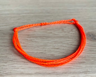 Neon orange string bracelet || waterproof adjustable waxed cord anklet || summer macrame gift for men or women