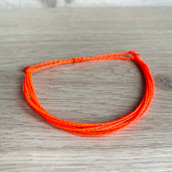 Neon orange string bracelet || waterproof adjustable waxed cord anklet || summer macrame gift for men or women