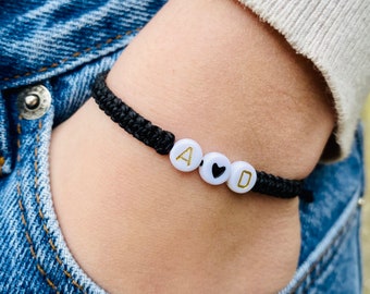 Bracelet lettres personnalisable pour couples avec coeur || bracelet personnalisé saint valentin elle et lui || cadeau couple à partager