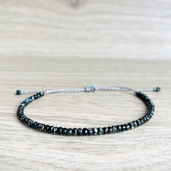 Bracelet en perles noires || bijou bohème en cordon ciré rocailles noires || cadeau pour femme