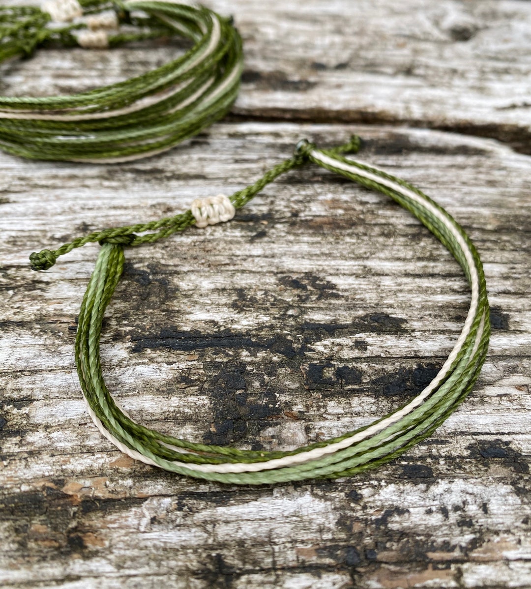 Olive Green String Bracelet for Men Adjustable Waxed Cord Anklet for