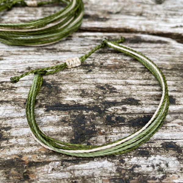 Olive green string bracelet for men || adjustable waxed cord anklet for him || army green unisex gift for teenager boy or girl