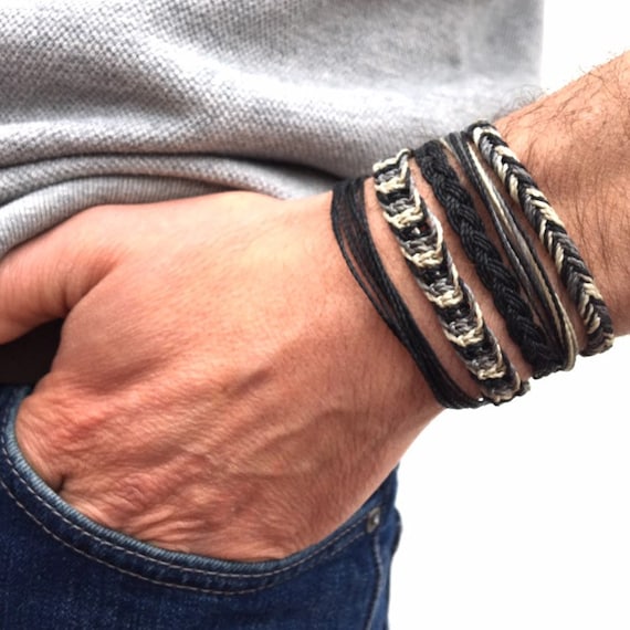 Set of Five Macrame Bracelets for Men 5 Stackable Mens Bracelets Adjustable Surfer Jewelry Outdoor Mens Gift for Fathers Day Etsy UK