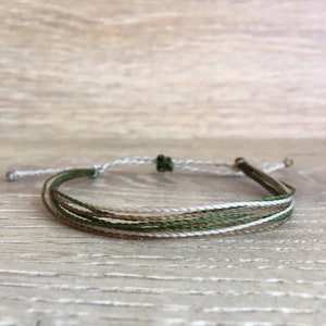 Surfer bracelet for men olive green adjustable beach waxed cord anklet summer gift for boyfriend and teenage boy image 8