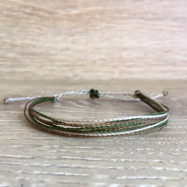 Surfer bracelet for men olive green adjustable beach waxed cord anklet summer gift for boyfriend and teenage boy image 8