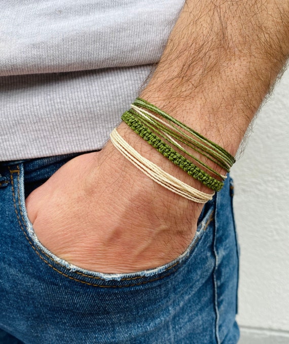 Mens Adjustable Bracelet Green String Bracelet Cord Bracelet Surfer Gift  Women