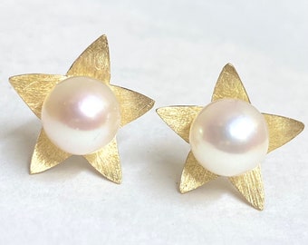 Gold Pearl Star Earrings