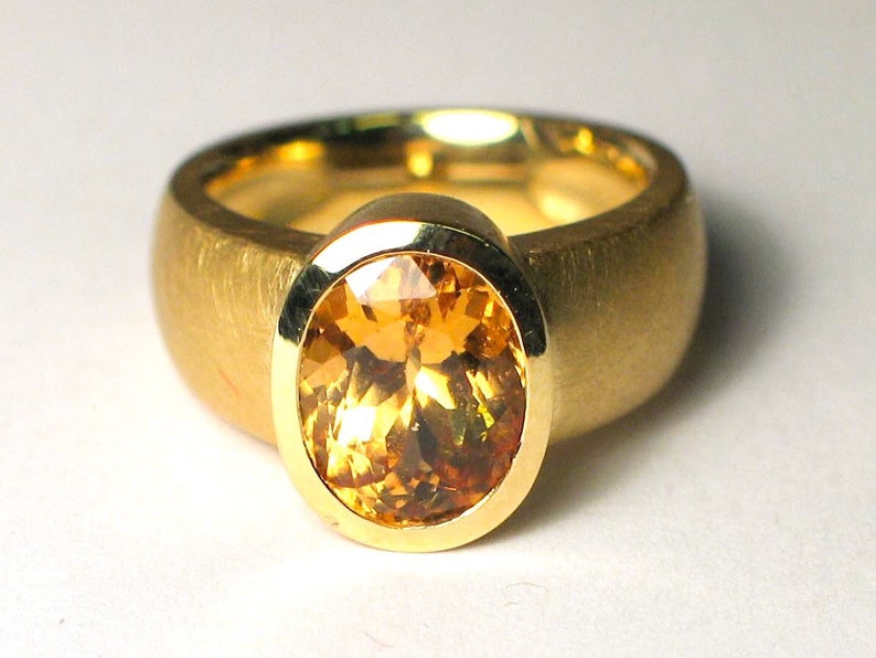Citrine Statement Gold Ring 18K Yellow Gold Oval Faceted Etsy