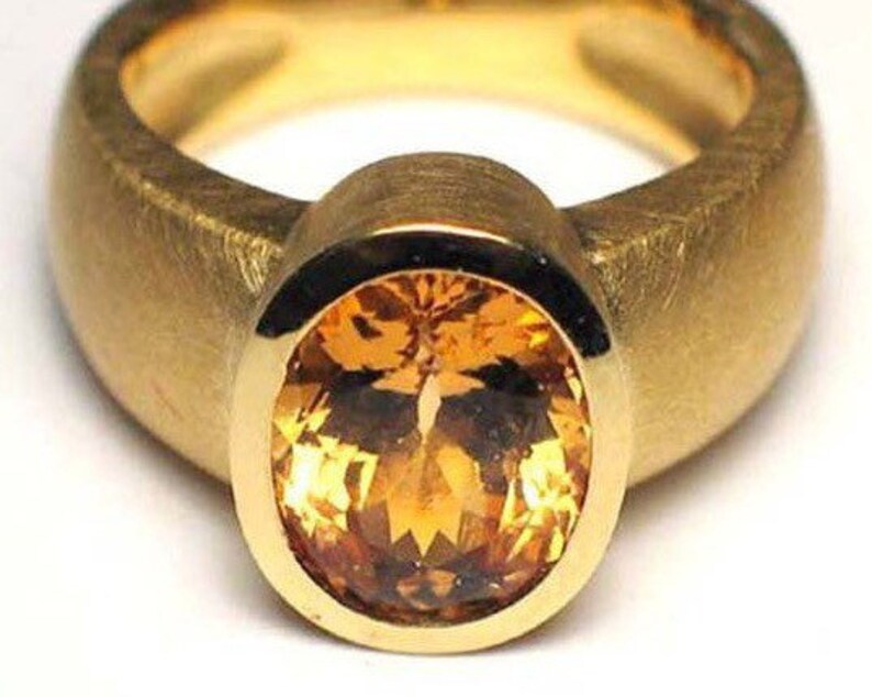 Citrine Statement Gold Ring 18K Yellow Gold Oval Faceted Etsy