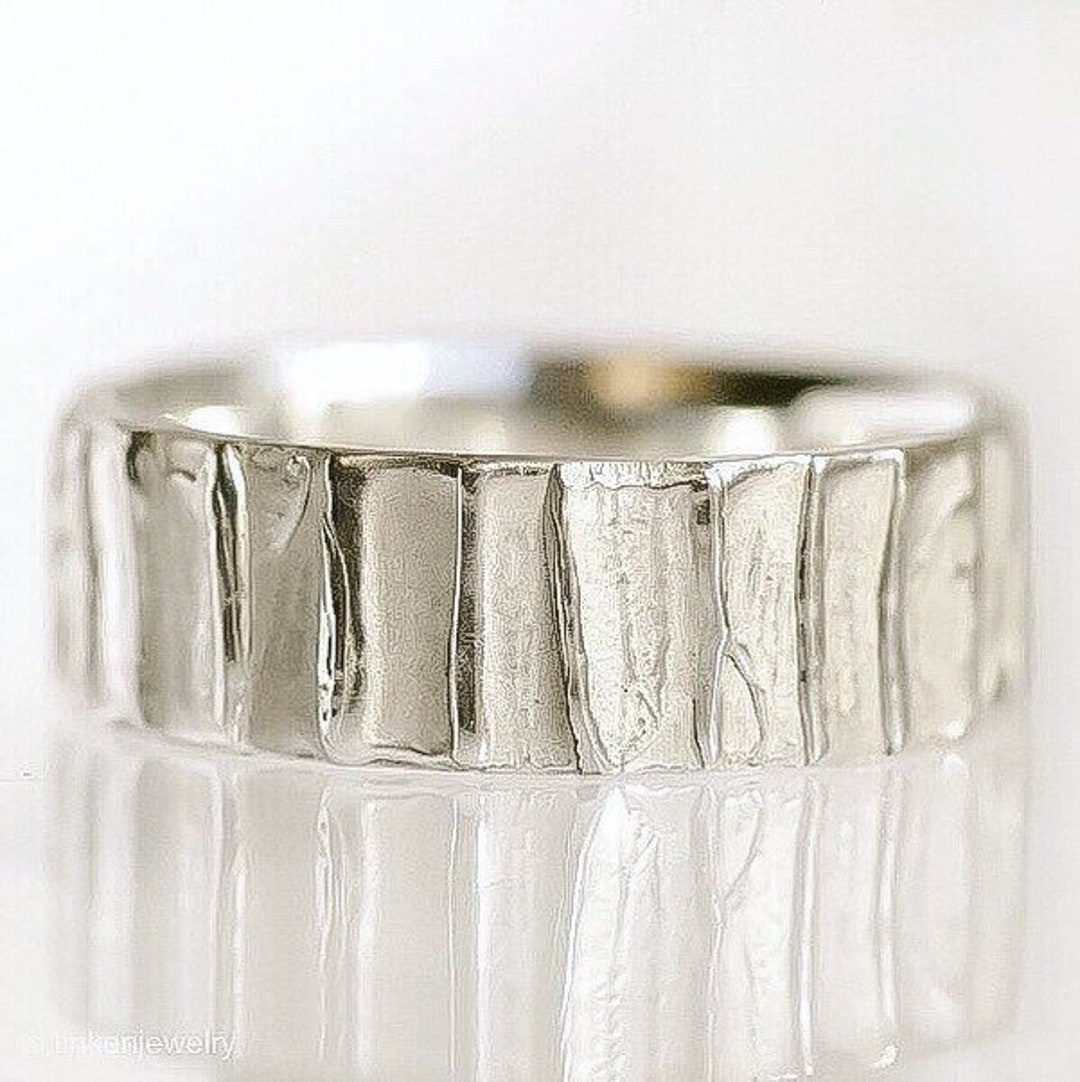 Rustic White Gold Wedding Ring, Sculptured Men's Wedding Band, 14K ...