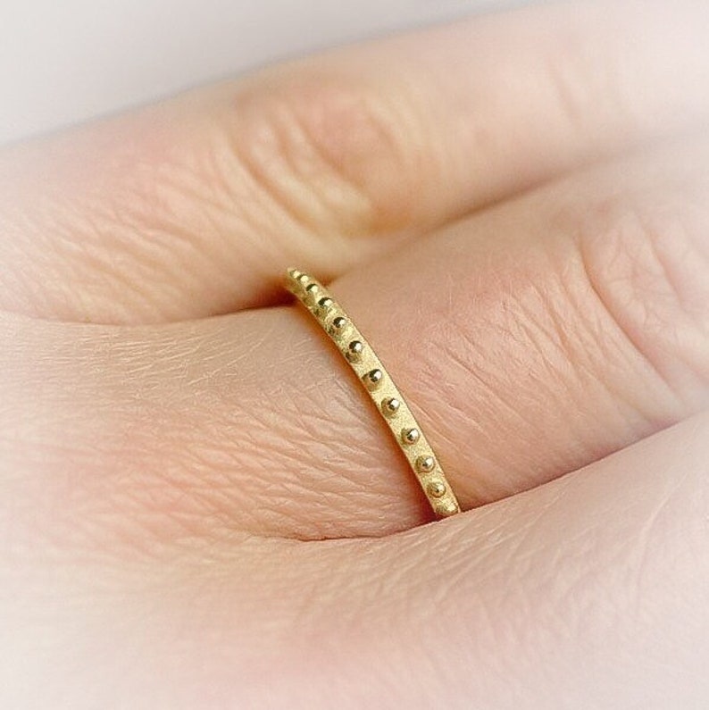 14K Yellow Gold Stacking Ring, Stackable Gold Band, Gold Droplet Ring contact me for 10% off for purchasing 2 or more image 3