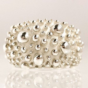 Large statement silver ring, granulation ring, one of a kind handmade