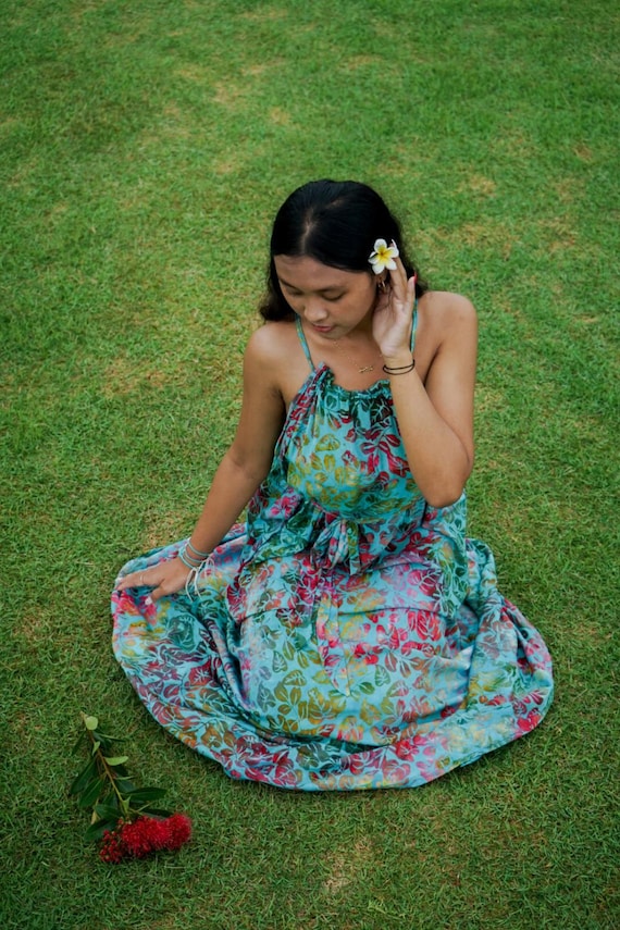 batik beach dress ROSIE PAPI MAXI SILK BATIK DRESS PAPI BLUE