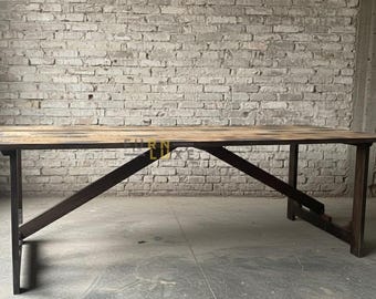 Handmade Reclaimed Wood Folding Dining Table, Industrial Farmhouse Style
