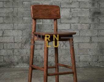 Recycled Wood Bar Stool, Mid-Century Farmhouse Kitchen Chair