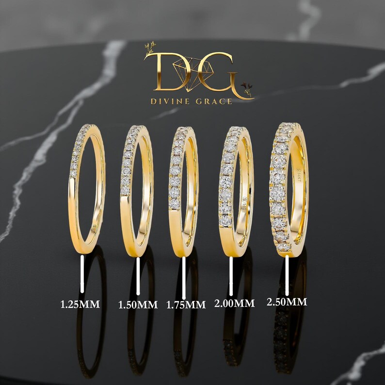 Diamond Half Eternity Band | Solid Gold Stacking Ring 10K 14K 18K | Lab ...