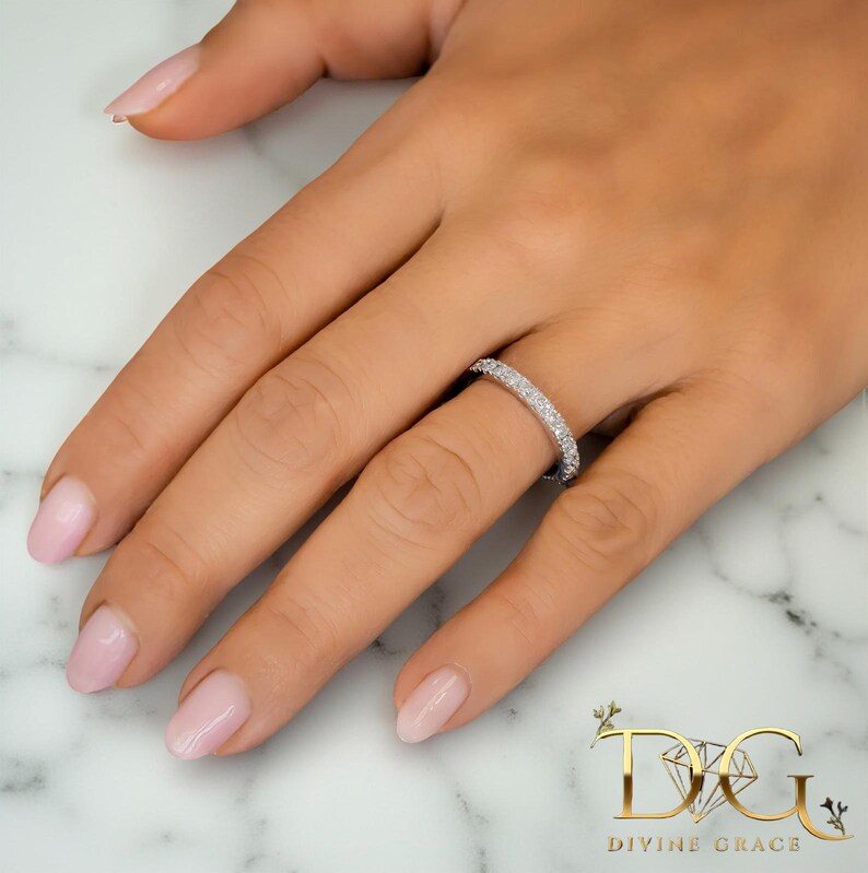 Diamond Half Eternity Band | Solid Gold Stacking Ring 10K 14K 18K | Lab ...