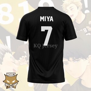 May include: Black athletic jersey with the name "MIYA" and the number "7" in white on the back. The text "KQ Jersey" is below the number. The jersey has short sleeves and a crew neck. The MSBY logo is in the bottom left corner.