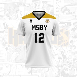 May include: White short-sleeved jersey with a gold and black collar and shoulder yoke. The jersey features the text "MSBY" and the number "12" in black. A team logo is on the right chest.