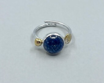 Night Ring – Lapis Lazuli Adjustable Ring, 925 Sterling Silver with 14K Gold Plated Details