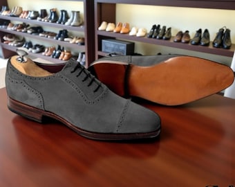 Handmade Men Dark Gray Oxford Shoes | Suede Leather Formal Dress Shoes | Classic handmade shoes by Stedmen