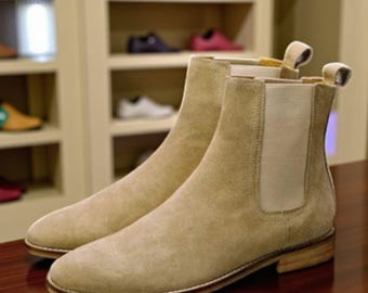 Stedmen handgemaakte beige suède Chelsea-laarzen - hoge enkellaarsjes voor heren en kantoorschoenen