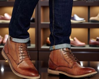Stedmen handgemaakte bruine koeienleren Wingtip Brogue hoge enkellaarsjes met chukka-motief - Herenschoenen voor kantoor en zakelijke gelegenheden