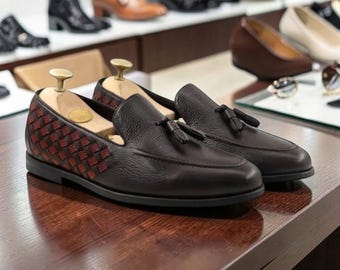 Bruine leren loafers met kwastjes voor heren – handgemaakte instapmocassins